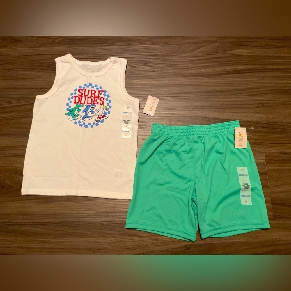Garanimals White and Green Surf Dudes Kids Matching Set size 4T-NWT